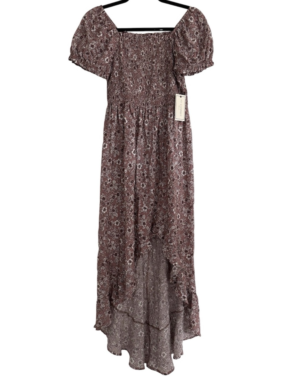 No Comment Mocha Brown and White Floral Midi Dress, Womens Medium. NWT.